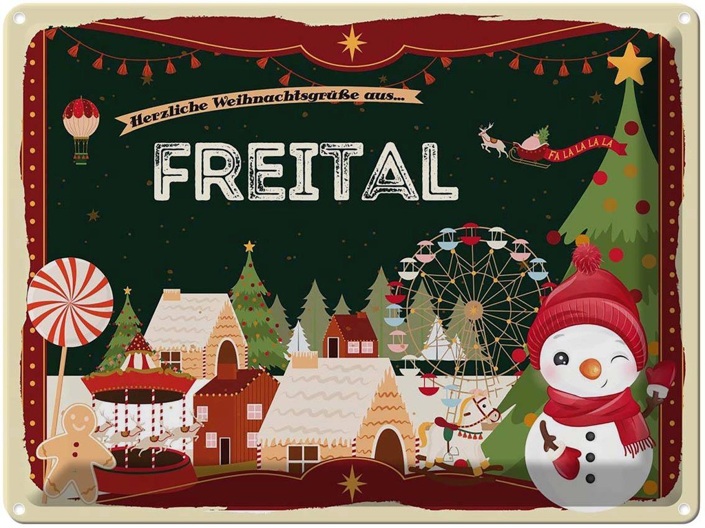 [LA-1786634] Blechschild 30x40 cm Weihnachtsgrüße aus Freital Weihnachten