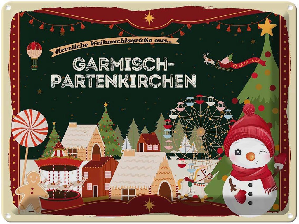 [LA-1786649] Blechschild 30x40 cm Weihnachtsgrüße aus Garmisch-Partenkirchen Weihnachten