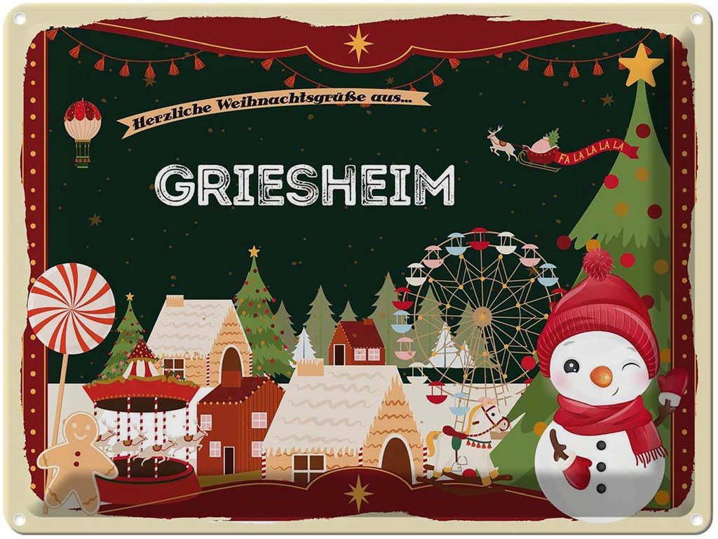 [LA-1786675] Blechschild 30x40 cm Weihnachtsgrüße aus Griesheim Weihnachten