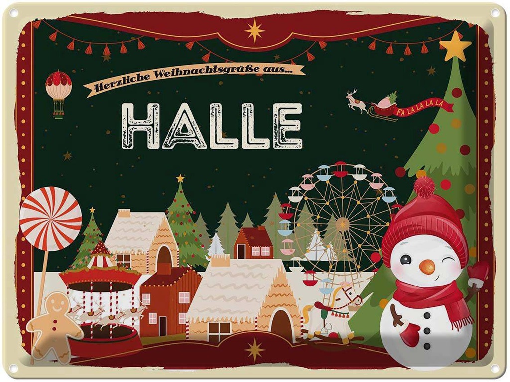 [LA-1786693] Blechschild 30x40 cm Weihnachtsgrüße aus Halle Weihnachten