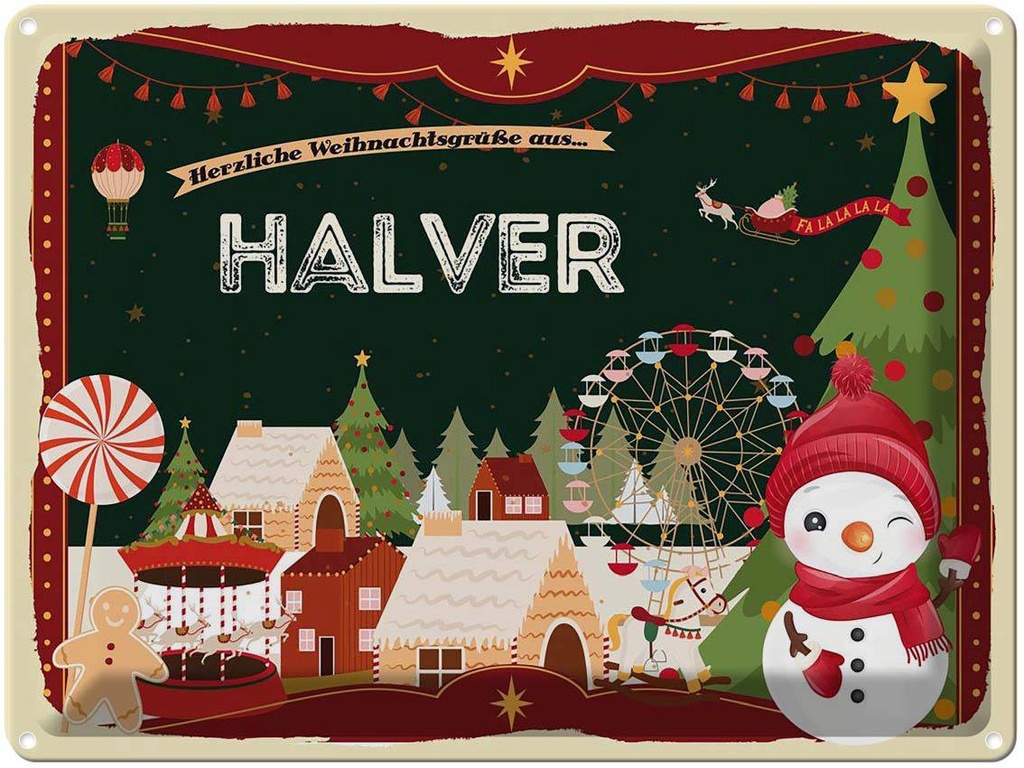 [LA-1786695] Blechschild 30x40 cm Weihnachtsgrüße aus Halver Weihnachten