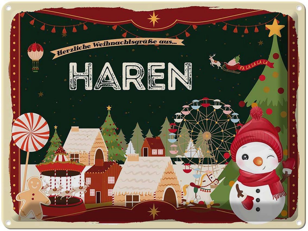 [LA-1786703] Blechschild 30x40 cm Weihnachtsgrüße aus Haren Weihnachten