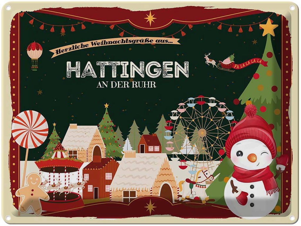 [LA-1786707] Blechschild 30x40 cm Weihnachtsgrüße aus Hattingen an der Ruhr Weihnachten