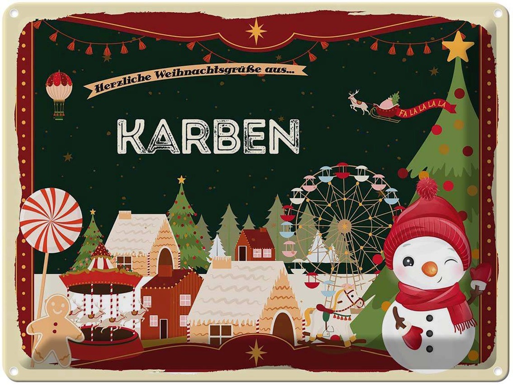 [LA-1786765] Blechschild 30x40 cm Weihnachtsgrüße aus Karben Weihnachten