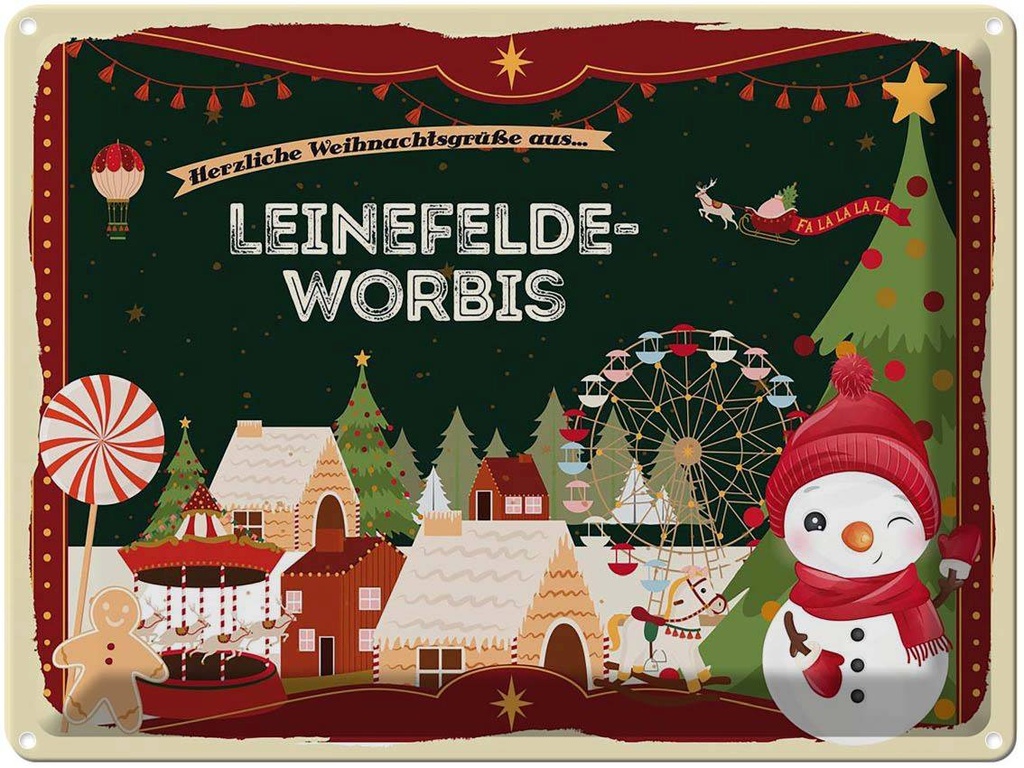 [LA-1786821] Blechschild 30x40 cm Weihnachtsgrüße aus Leinefelde-Worbis Weihnachten