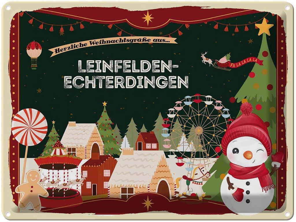 [LA-1786822] Blechschild 30x40 cm Weihnachtsgrüße aus Leinefelden-Echterdingen Weihnachten