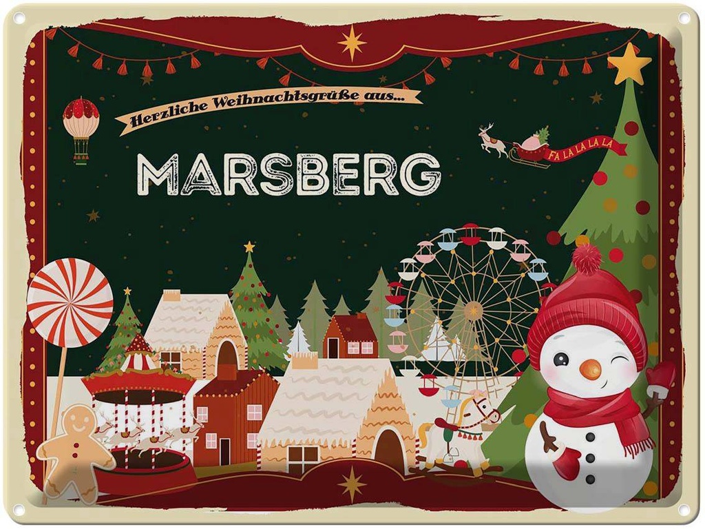 [LA-1786858] Blechschild 30x40 cm Weihnachtsgrüße aus Marsberg Weihnachten
