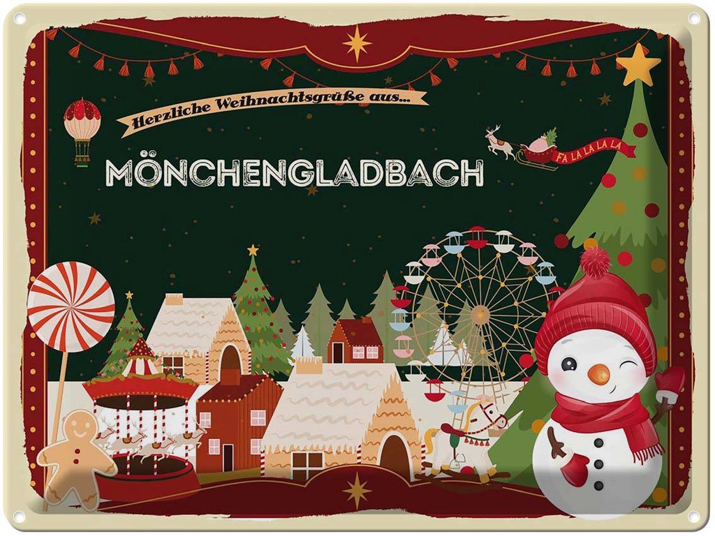[LA-1786877] Blechschild 30x40 cm Weihnachtsgrüße aus Mönchengladbach Weihnachten