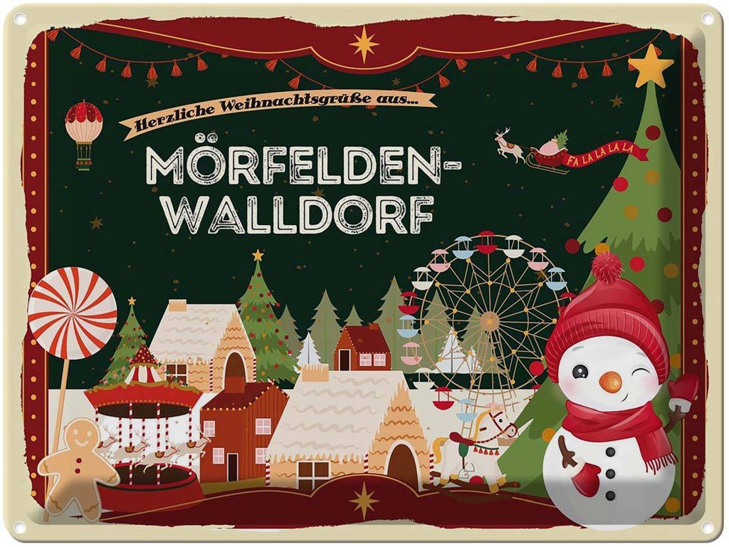 [LA-1786878] Blechschild 30x40 cm Weihnachtsgrüße aus Mörfelden-Walldorf Weihnachten