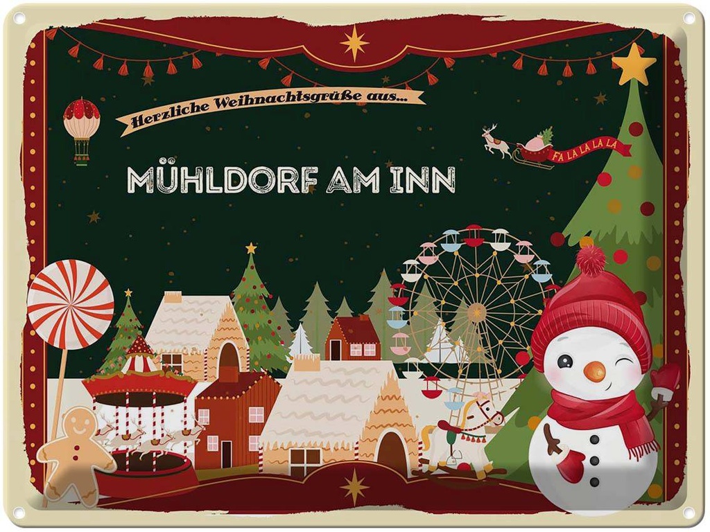 [LA-1786886] Blechschild 30x40 cm Weihnachtsgrüße aus Mühldorf am Inn Weihnachten