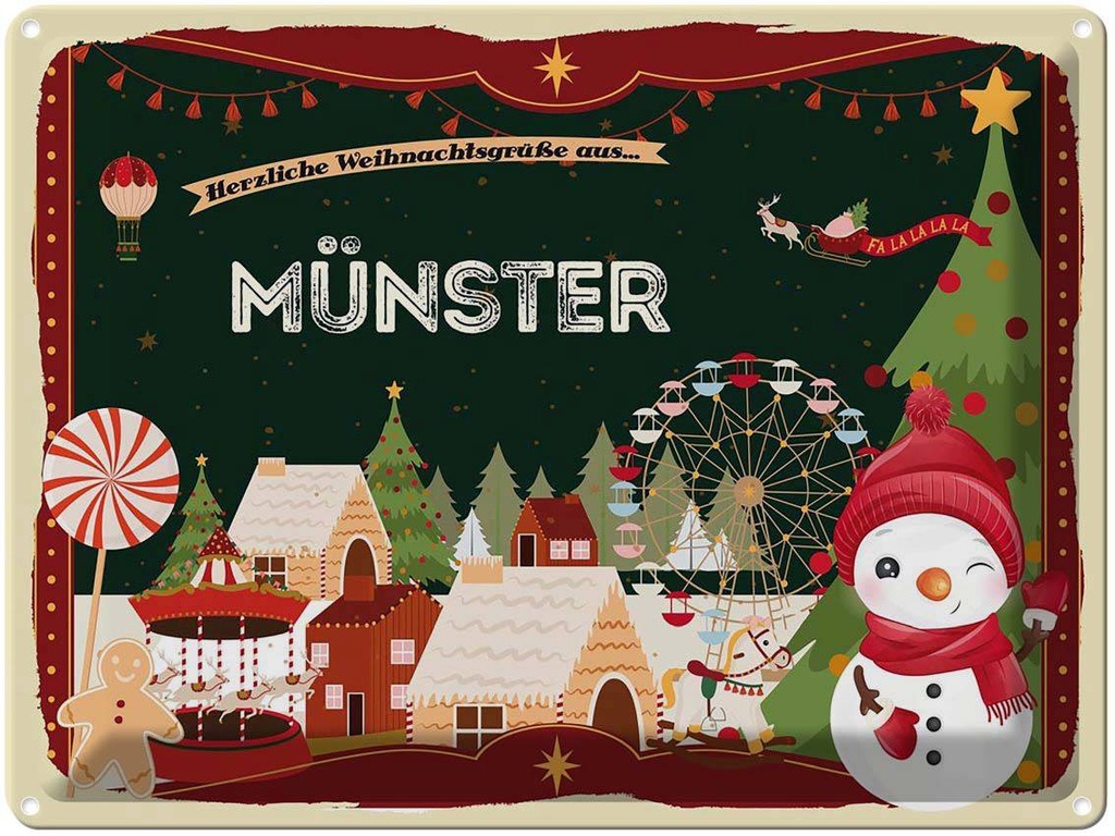 [LA-1786892] Blechschild 30x40 cm Weihnachtsgrüße aus Münster Weihnachten