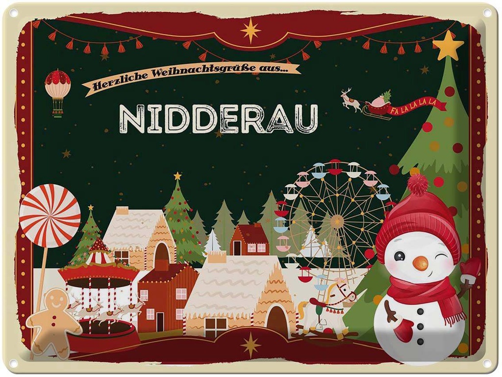 [LA-1786918] Blechschild 30x40 cm Weihnachtsgrüße aus Nidderau Weihnachten