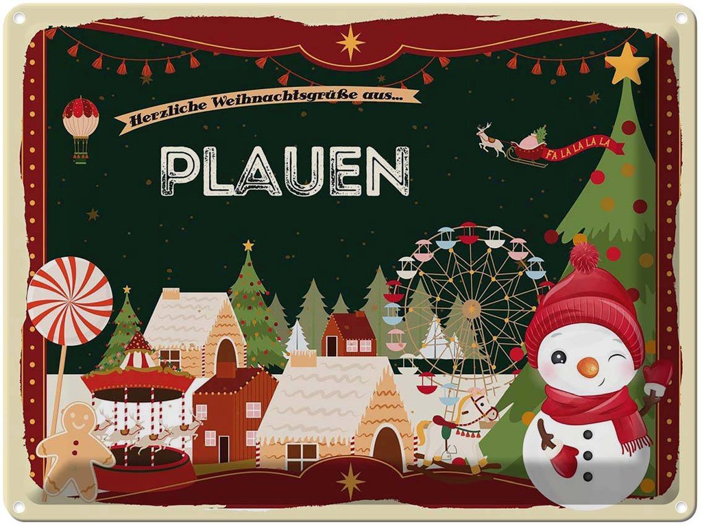 [LA-1786965] Blechschild 30x40 cm Weihnachten Grüße aus PLAUEN Abenteuer Reisen Urlaub