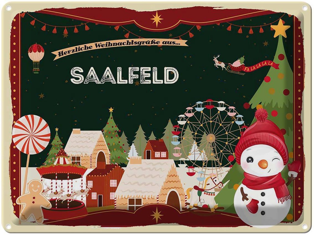 [LA-1787016] Blechschild 30x40 cm Weihnachten Grüße SAALFELD Abenteuer Reisen Urlaub