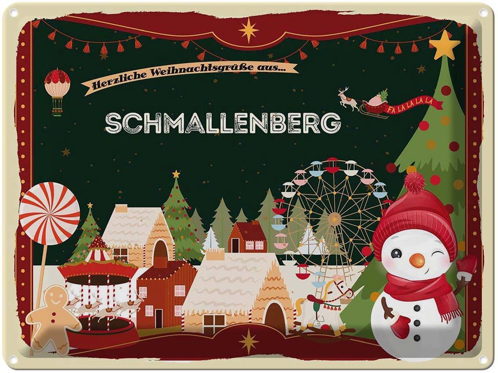 [LA-1787034] Blechschild 30x40 cm Weihnachten Grüße aus SCHMALLENBERG Abenteuer Reisen Urlaub
