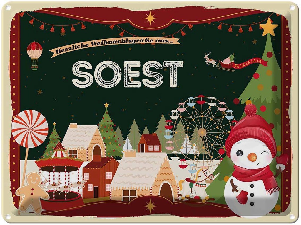 [LA-1787068] Blechschild 30x40 cm Weihnachten Grüße aus SOEST Abenteuer Reisen Urlaub
