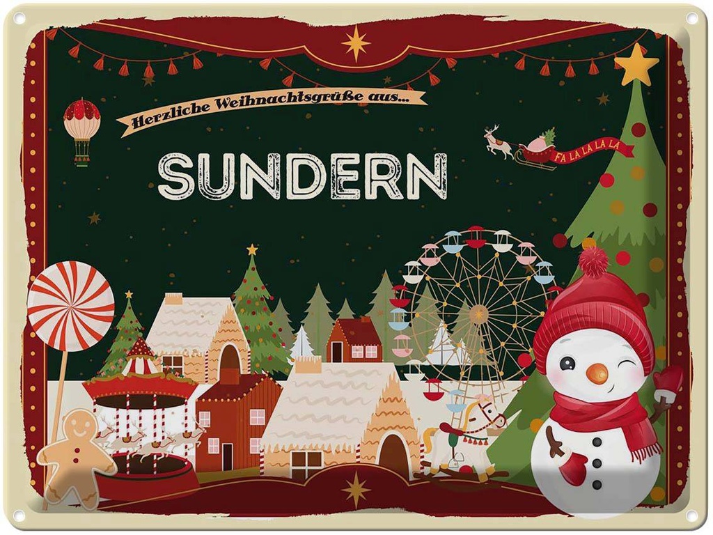 [LA-1787096] Blechschild 30x40 cm Weihnachten Grüße aus SUNDERN Abenteuer Reisen Urlaub