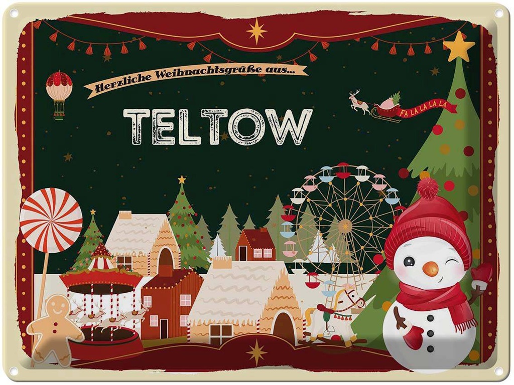[LA-1787102] Blechschild 30x40 cm Weihnachten Grüße aus TELTOW Abenteuer Reisen Urlaub