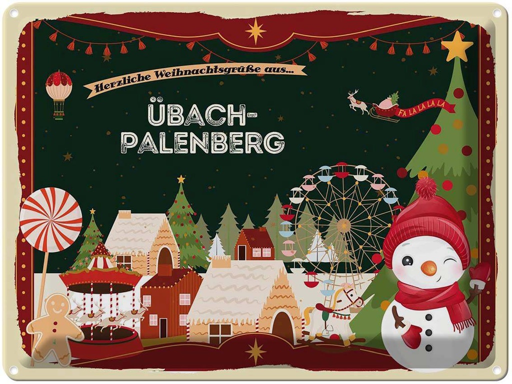 [LA-1787111] Blechschild 30x40 cm Weihnachten Grüße ÜBACH-PALENBERG Abenteuer Reisen Urlaub