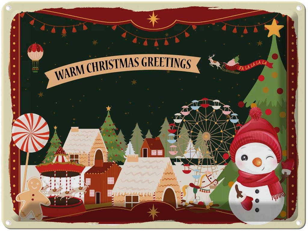[LA-1787114] Blechschild 30x40 cm Weihnachten WARM CHRISTMAS GREETINGS Abenteuer Reisen Urlaub