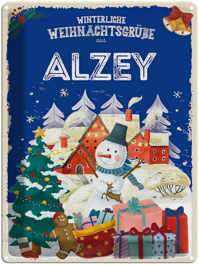 [LA-1787128] Blechschild 40x30 cm Weihnachtsgrüße aus ALZEY Abenteuer Reisen Urlaub Weihnachten