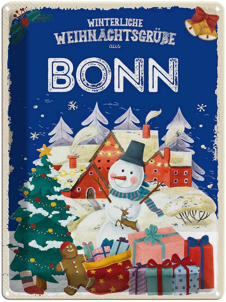 [LA-1787207] Blechschild 40x30 cm Weihnachtsgrüße aus BONN Abenteuer Reisen Urlaub Weihnachten