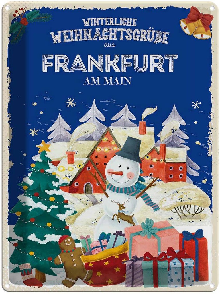 [LA-1787330] Blechschild 40x30 cm Weihnachtsgrüße FRANKFURT AM MAIN Abenteuer Reisen Urlaub Weihnachten