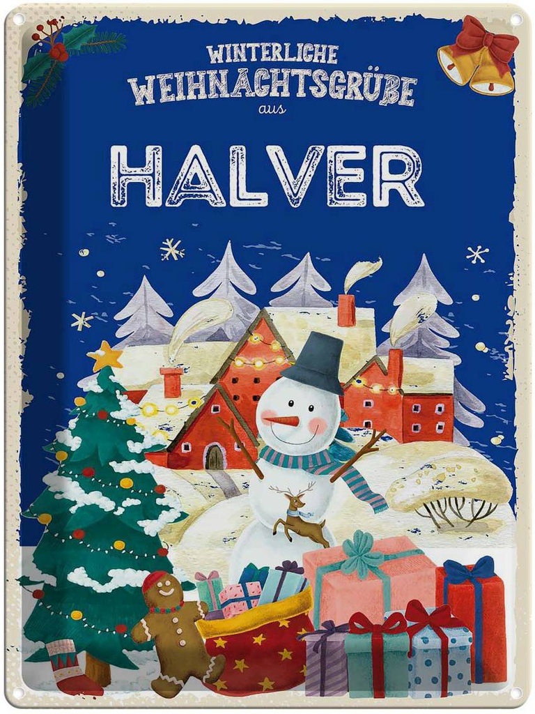 [LA-1787397] Blechschild 40x30 cm Weihnachtsgrüße aus HALVER Abenteuer Reisen Urlaub Weihnachten