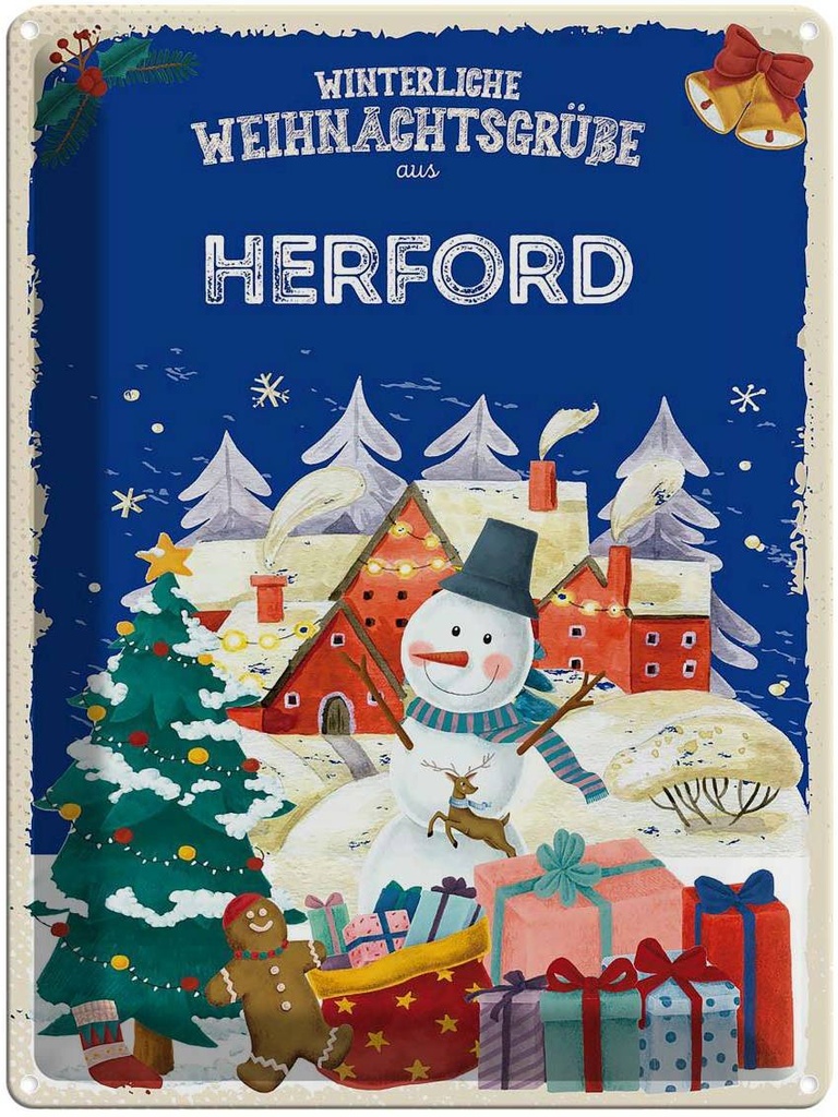 [LA-1787425] Blechschild 40x30 cm Weihnachtsgrüße aus HERFORD Abenteuer Reisen Urlaub Weihnachten