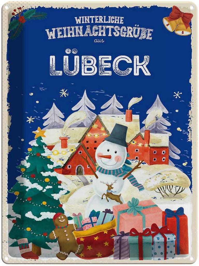 [LA-1787549] Blechschild 40x30 cm Weihnachtsgrüße aus LÜBECK Abenteuer Reisen Urlaub Weihnachten