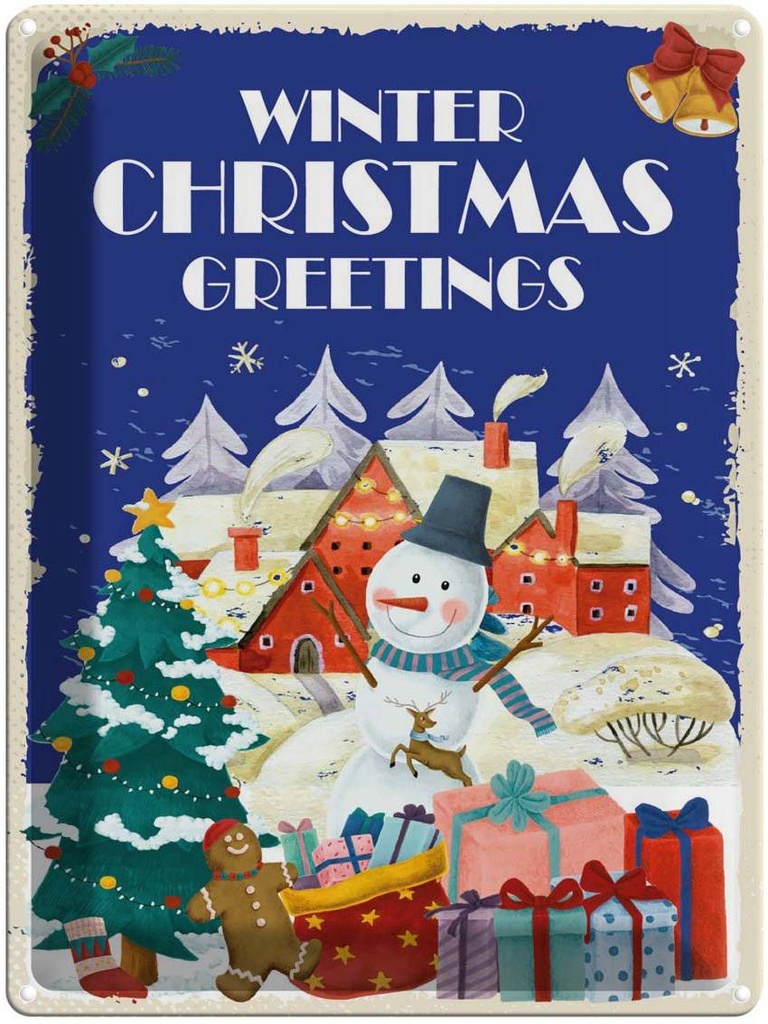Blechschild 40x30 cm Christmas winter greetings Bildmotiv Reisemotiv Abenteuer Reisen