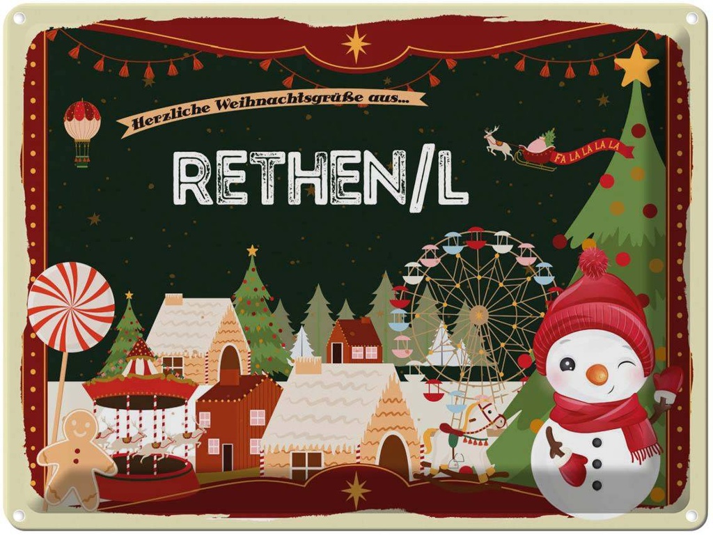 [LA-1787817] Blechschild 30x40 cm Weihnachten Grüße aus Rethen/L Abenteuer Reisen Urlaub