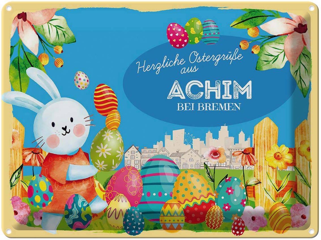 [LA-1787821] Blechschild 30x40 cm Ostern Ostergrüße ACHIM BEI BREMEN Gruß