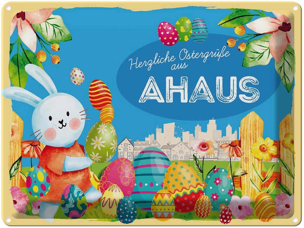[LA-1787822] Blechschild 30x40 cm Ostern Ostergrüße AHAUS Gruß