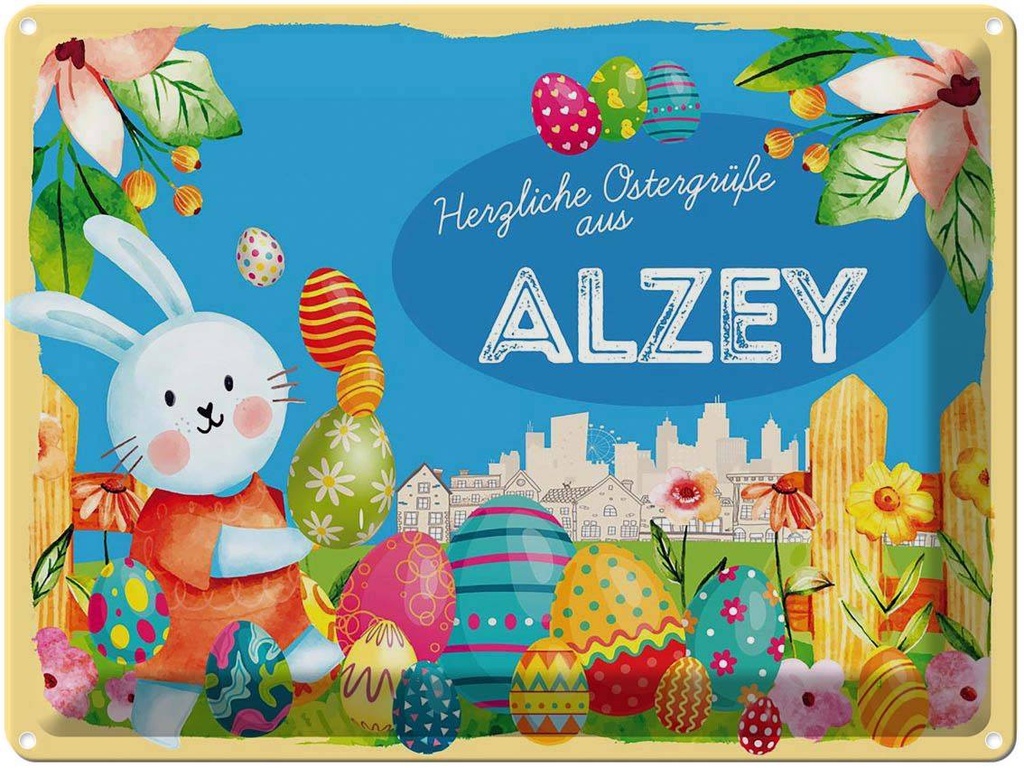 [LA-1787831] Blechschild 30x40 cm Ostern Ostergrüße ALZEY Gruß