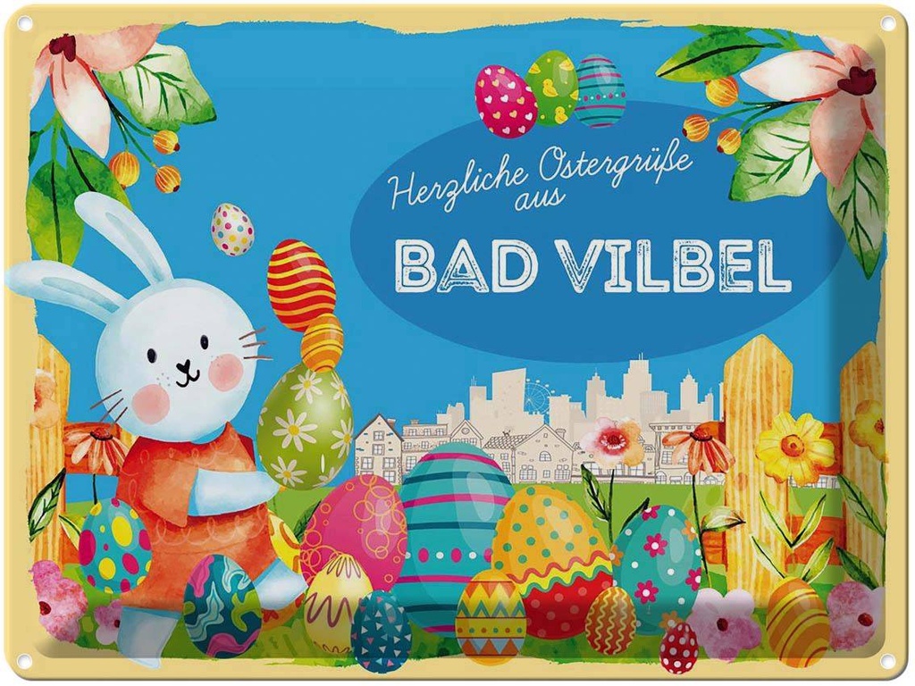 [LA-1787870] Blechschild 30x40 cm Ostern Ostergrüße BAD VILBEL Gruß