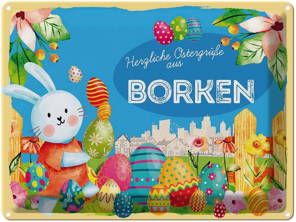 [LA-1787911] Blechschild 30x40 cm Ostern Ostergrüße BORKEN Gruß