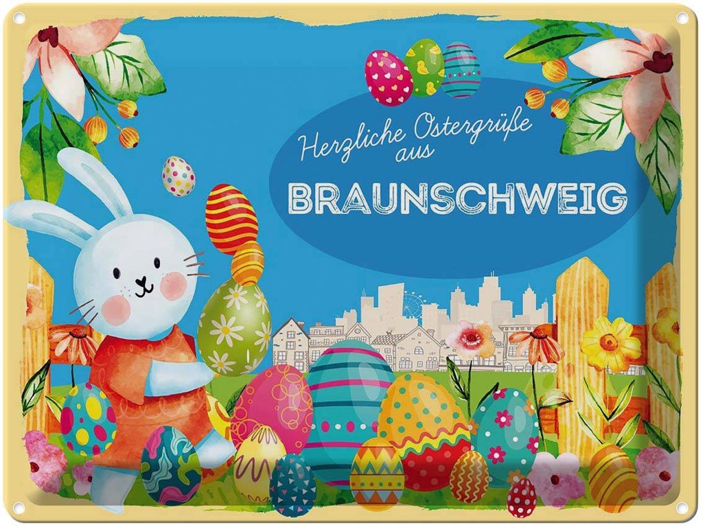 [LA-1787918] Blechschild 30x40 cm Ostern Ostergrüße BRAUNSCHWEIG Gruß