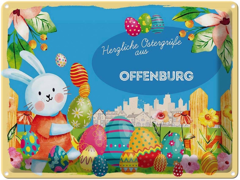 [LA-1788348] Blechschild 30x40 cm Ostern Ostergrüße OFFENBURG Gruß