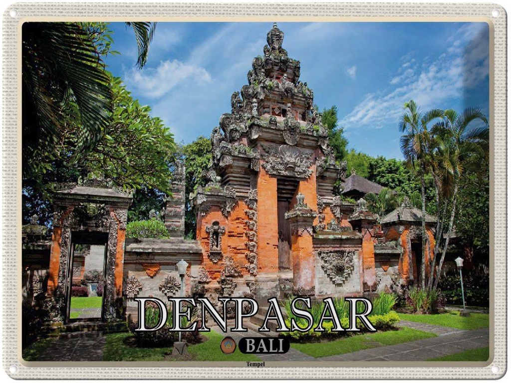 Blechschild 30x40 cm Bali DENPASAR Tempel Bildmotiv Reisemotiv Abenteuer Reisen