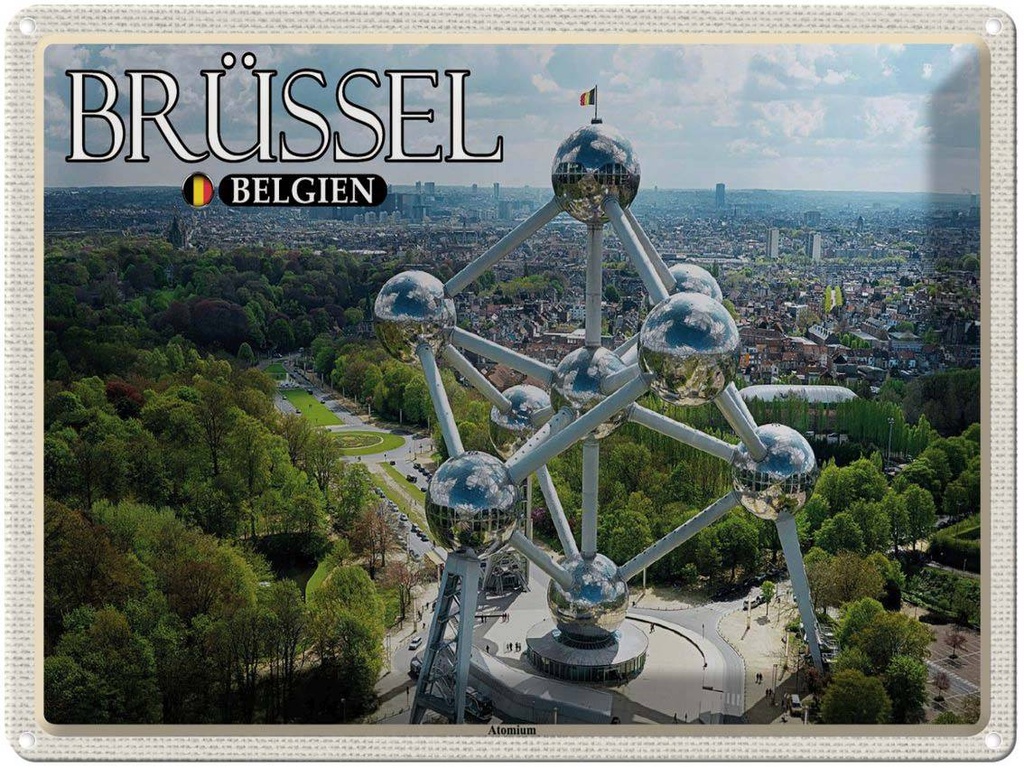 Blechschild 30x40 cm Brüssel Belgien Atomium Bildmotiv Reisemotiv Abenteuer Reisen