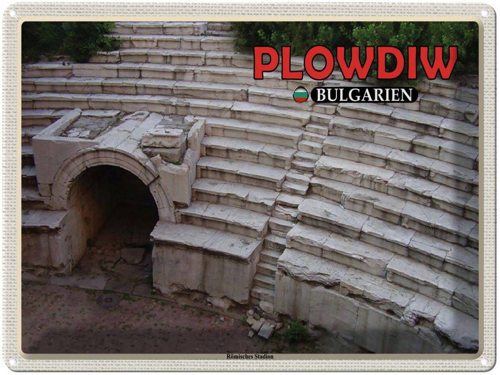 Blechschild 30x40 cm Plowdiw Bulgarien Römisches Stadion Bildmotiv Reisemotiv Abenteuer Reisen
