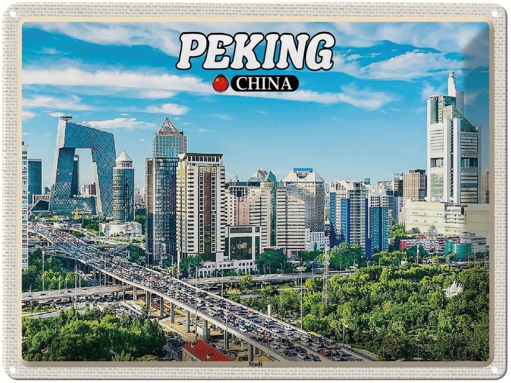 Blechschild 30x40 cm Peking China Stadt Hochhäuser Skyline Bildmotiv Reisemotiv Abenteuer Reisen