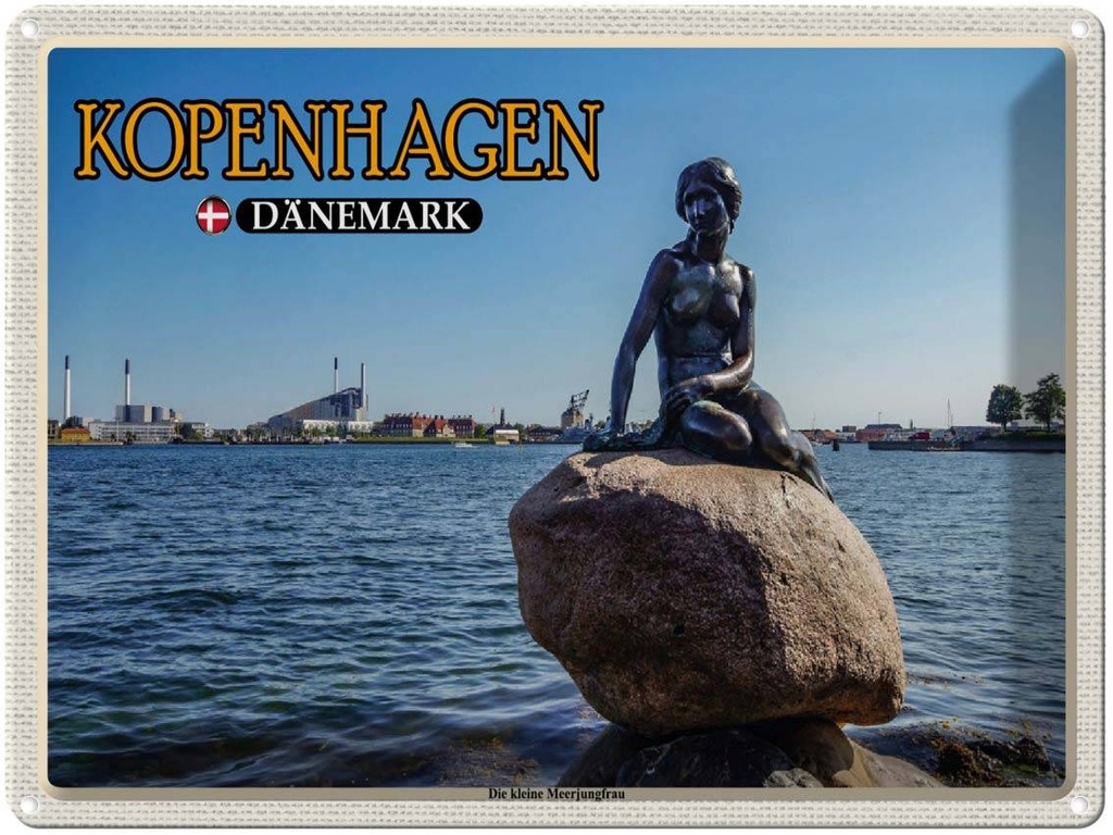Blechschild 30x40 cm Kopenhagen Dänemark kleine Meerjungfrau Bildmotiv Reisemotiv Abenteuer Reisen