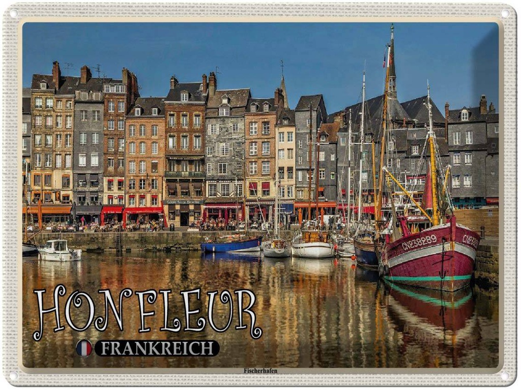 [LA-1788586] Blechschild 30x40 cm Honfleur Frankreich Fischerhafen Boote Abenteuer Reisen Urlaub