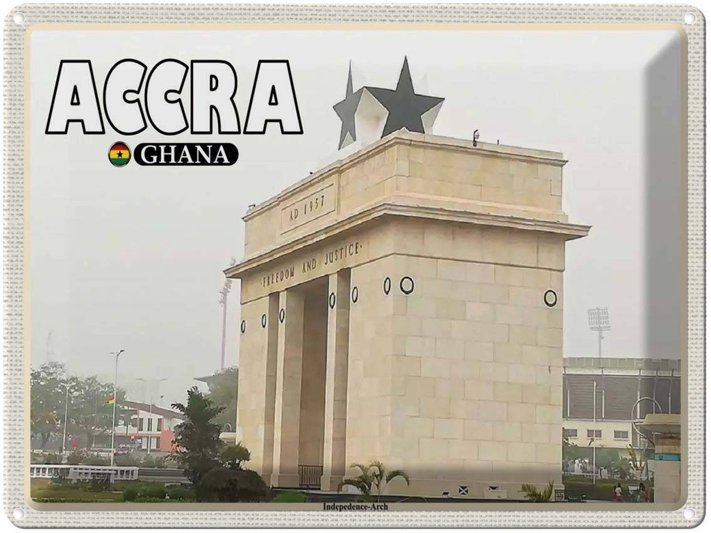 Blechschild 30x40 cm Accra Ghana Independence-Arche Bildmotiv Reisemotiv Abenteuer Reisen