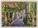 Blechschild 30x40 cm Athen Griechenland Plaka Stadtteil Bildmotiv Reisemotiv Abenteuer Reisen