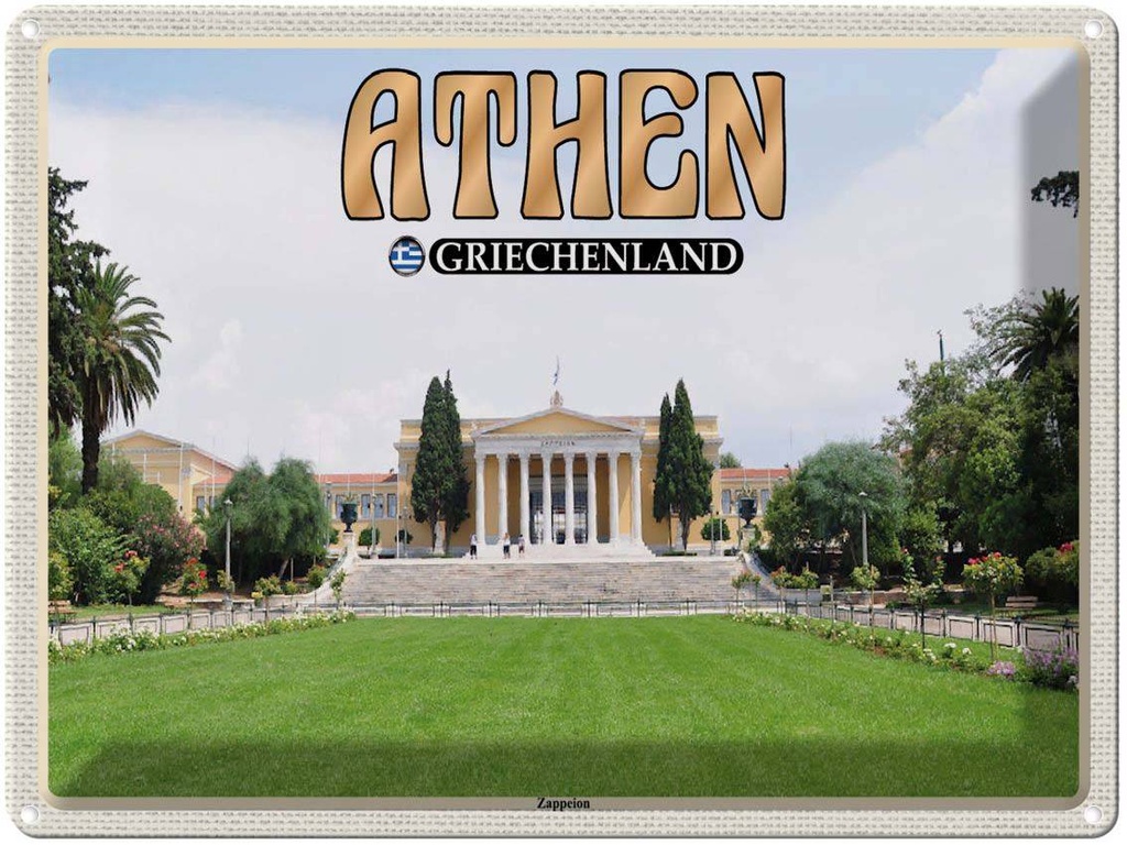 Blechschild 30x40 cm Athen Griechenland Zappeion Kongress Bildmotiv Reisemotiv Abenteuer Reisen