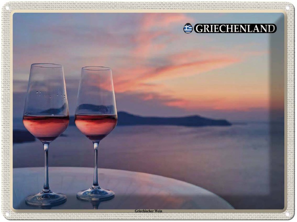 Blechschild 30x40 cm Griechenland Griechischer Wein Bildmotiv Reisemotiv Abenteuer Reisen