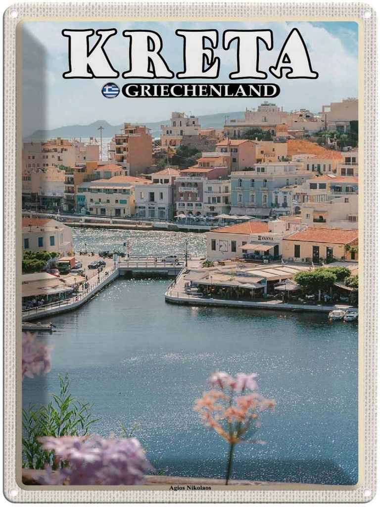 Blechschild 40x30 cm Kreta Griechenland Agios Nilolaos Bildmotiv Reisemotiv Abenteuer Reisen